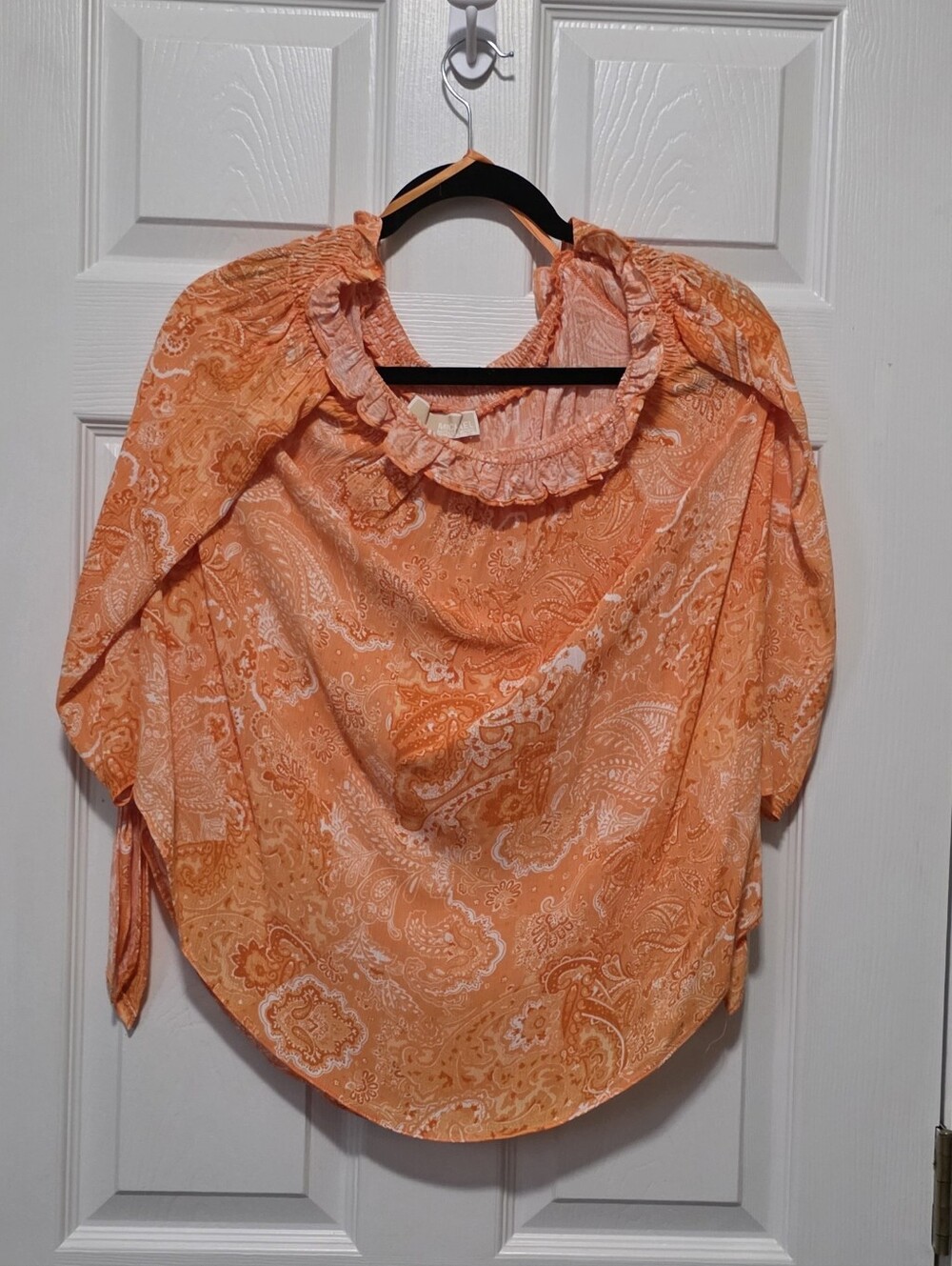 Michael Kors Orange Paisley Ruffle-Neck Blouse